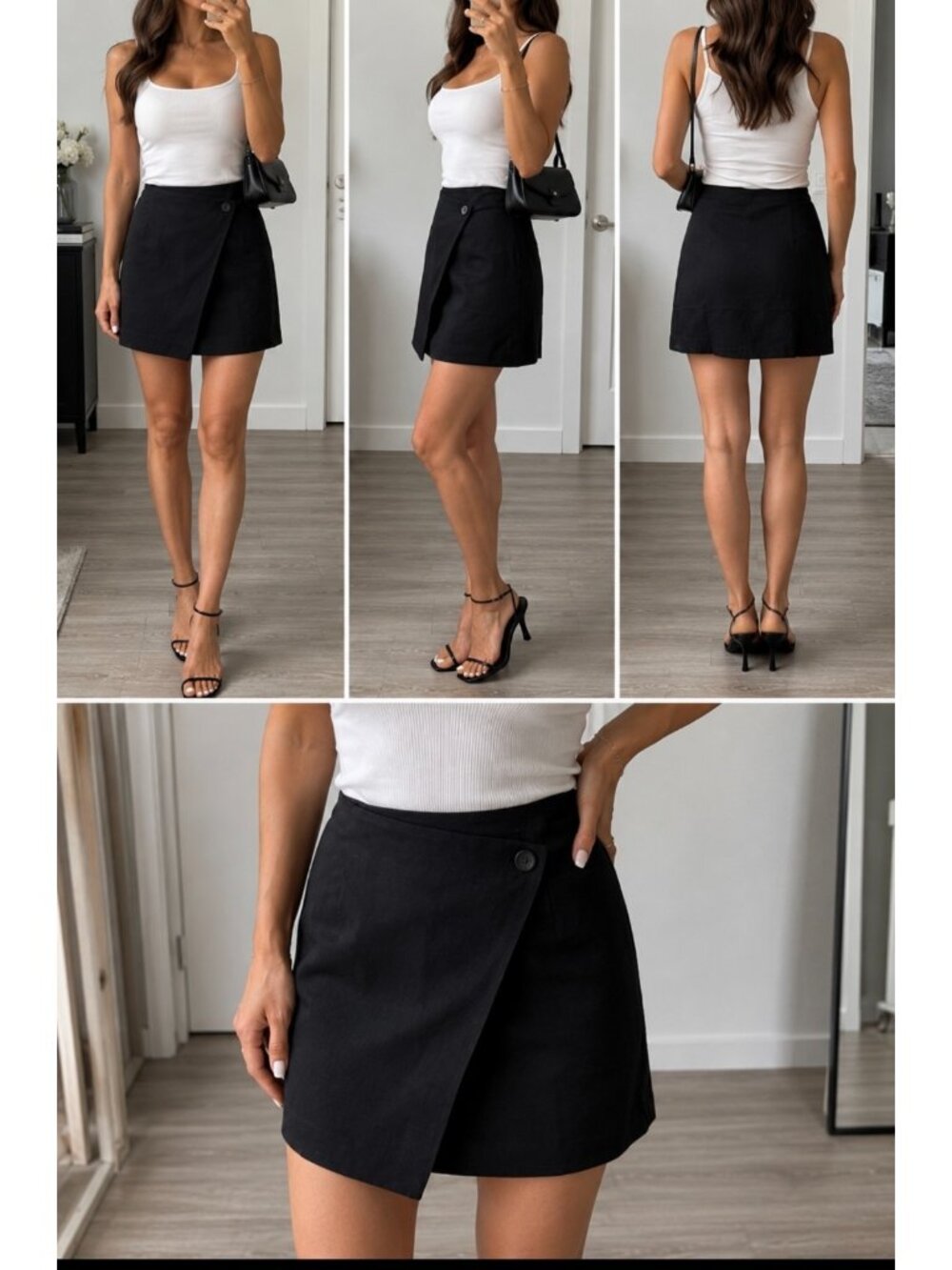 Calvin Klein Black 55 % Linen 54 % Cotton Wrap Skirt Black Mini Sz 10 NWT